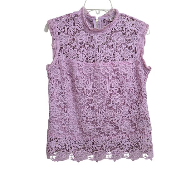 NANETTE LEPORE Womens Lace Cutout Shell Size M Top Lavender Pink sleeveless Zip - Picture 1 of 9